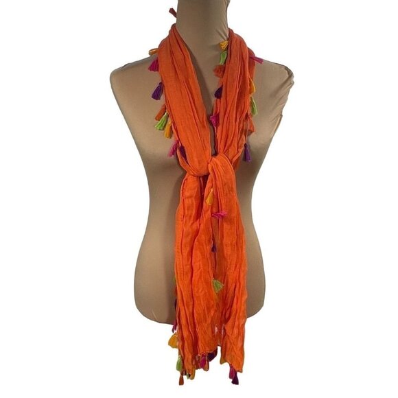 2 Chic Lightweight Scarf Tassels Fun Colorful Long Sheer Orange - Picture 1 of 7